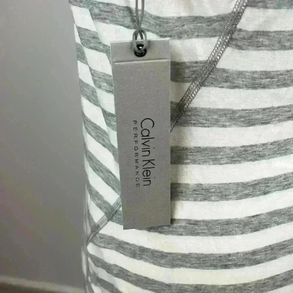 Calvin Klein Grey White & Blue Striped Hooded Active Top - Picture 5 of 6